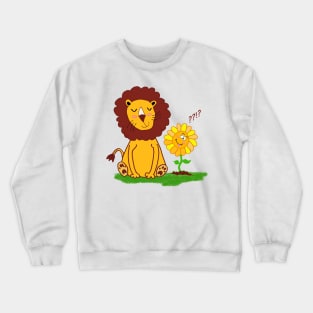 Puzzled Cute Lion with Funny Sunflower Crewneck Sweatshirt